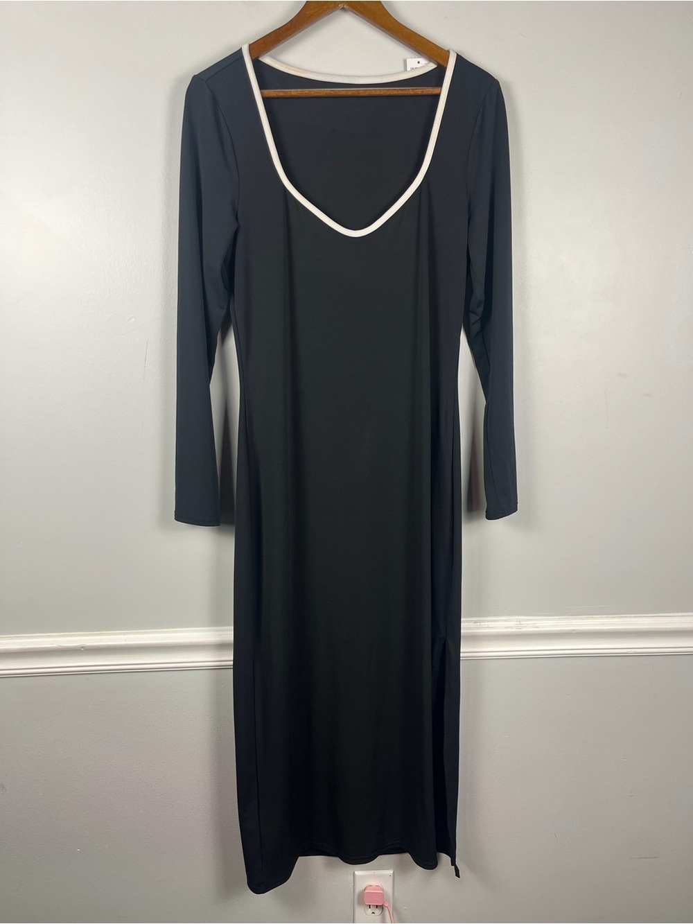 New Abercrombie & Fitch Black long sleeve maxi dress white contrasting Large